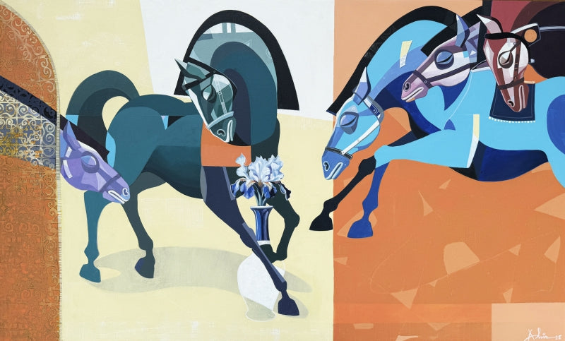 'The Aesthetics Of Energy Bevi' animals acrylic painting by artist Ashis Mondal, 36x60 inch, on canvas