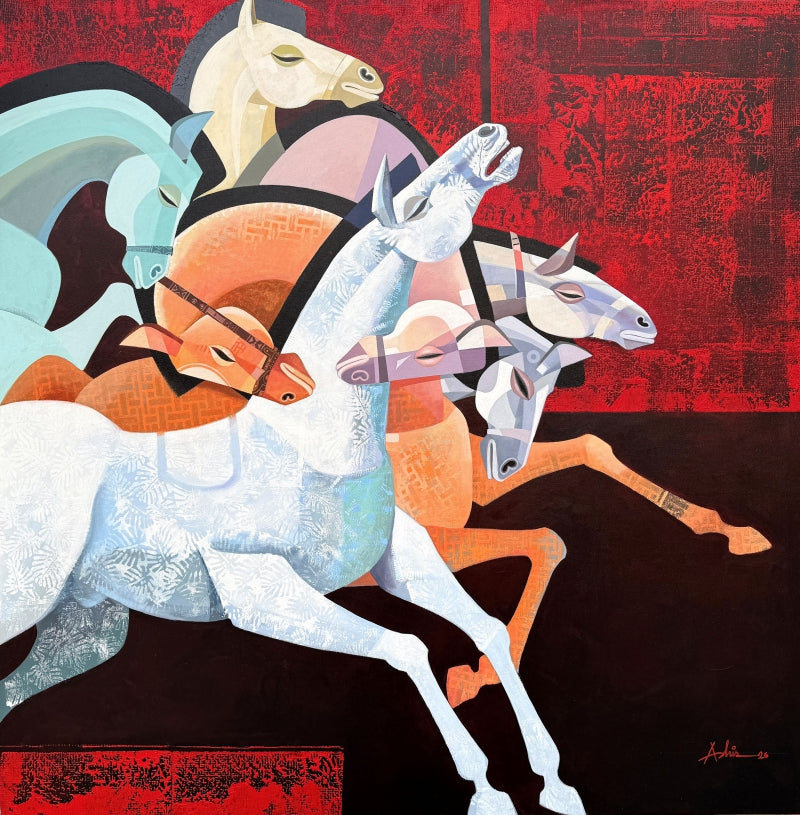 The Aesthetics Of Energy Bfii' animals acrylic painting by artist Ashis Mondal, 48x48 inch, on canvas