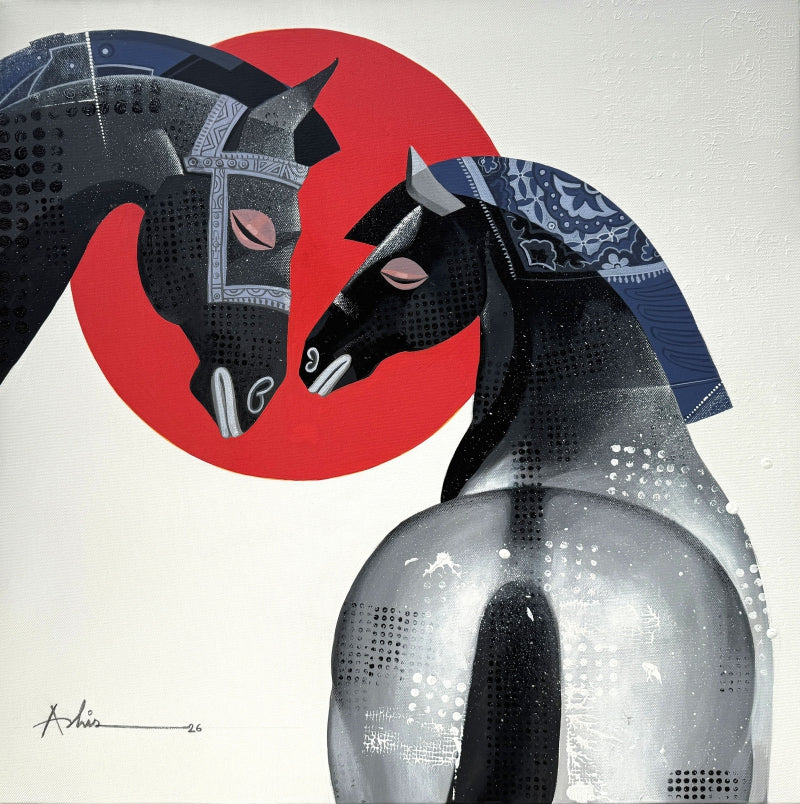 The Aesthetics Of Energy Bfiv' animals acrylic painting by artist Ashis Mondal, 32x32 inch, on canvas