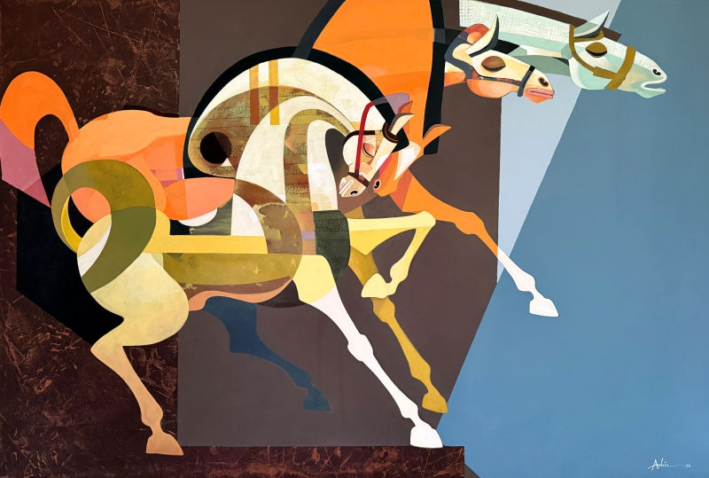 The Aesthetics Of Energy Bfvii' animals acrylic painting by artist Ashis Mondal, 48x72 inch, on canvas