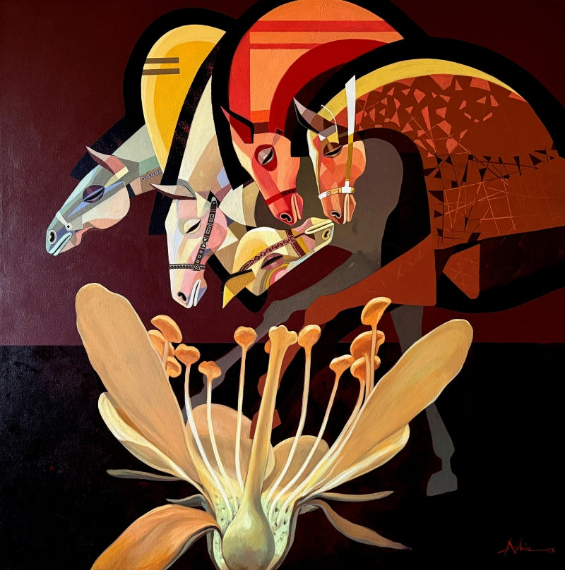The Aesthetics Of Energy Bfviii' animals acrylic painting by artist Ashis Mondal, 48x48 inch, on canvas