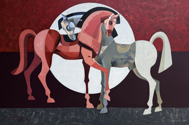 The Aesthetics Of Energy Bfxii' animals acrylic painting by artist Ashis Mondal, 48x72 inch, on canvas