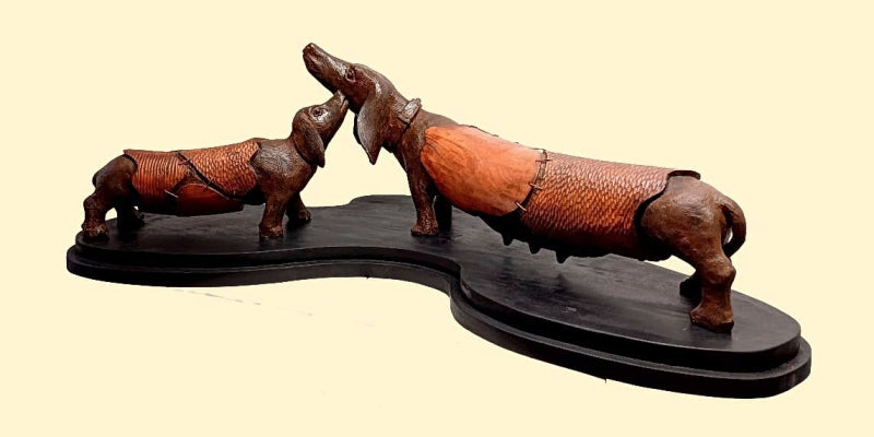 'Affection' animals Bronze, Wood sculpture by artist Subrata Paul, 19x40 inch, on bronze, wood