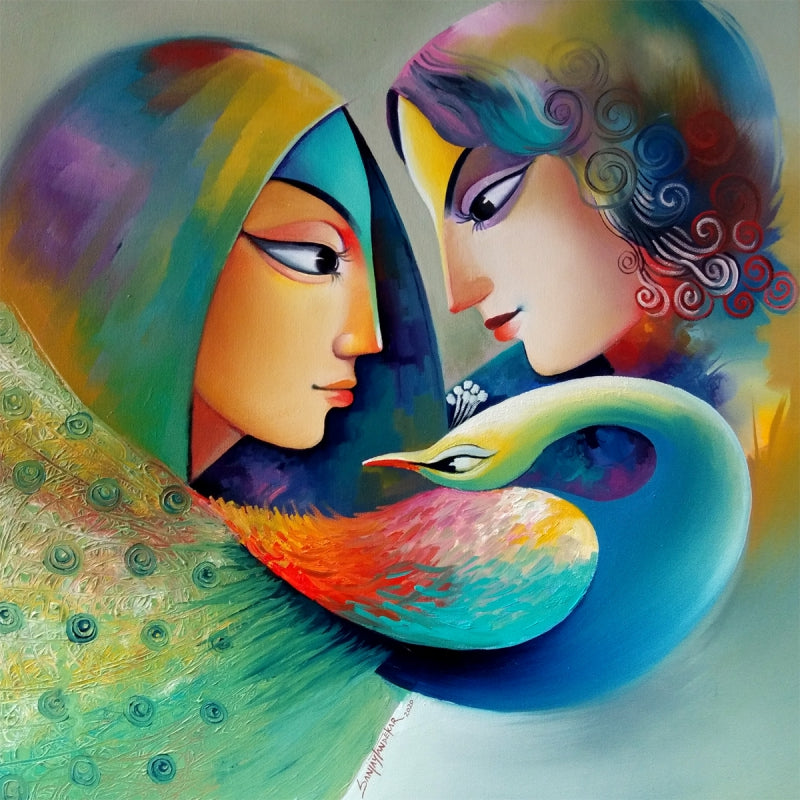 Affection 10' figurative acrylic painting by artist Sanjay Tandekar, 24x24 inch, on canvas