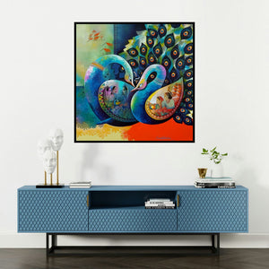 'Affection 14 (Union)' painting by Sanjay Tandekar shown on a wall in a furnished room.