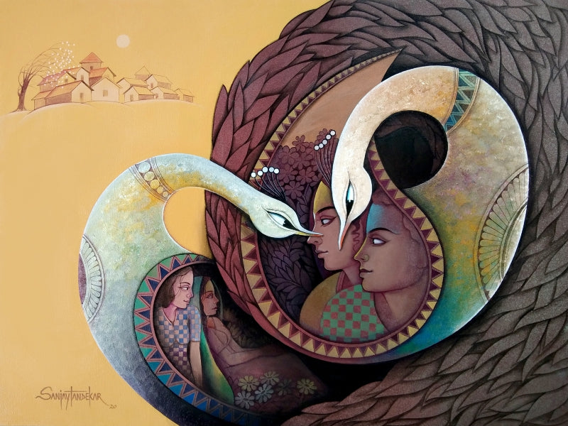 Affection 20' figurative acrylic painting by artist Sanjay Tandekar, 36x48 inch, on canvas