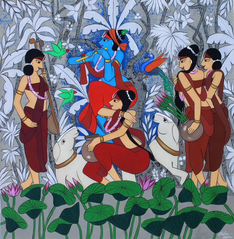 'Affection' religious acrylic painting by artist Chetan Katigar, 46x46 inch, on canvas