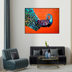 Sanjay Tandekar's 'Affection 9 (Hidden Tales)' painting visualized above a sofa in a contemporary room.