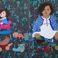 Figurative acrylic painting titled 'Affection Of Toys (Diptych)', 36x96 inches, by artist Monica Ghule on Canvas