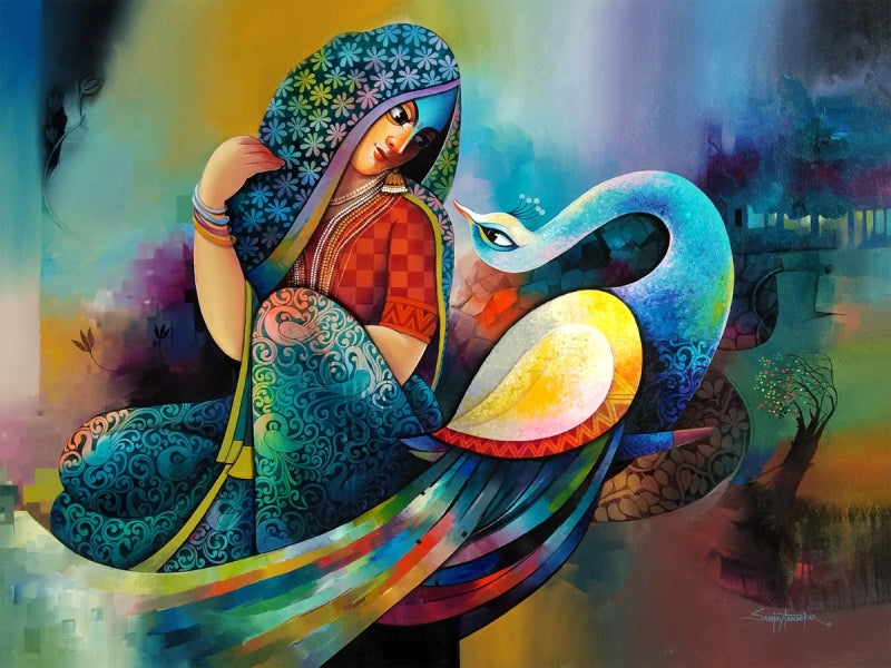 Affinity 1' figurative acrylic painting by artist Sanjay Tandekar, 36x48 inch, on canvas