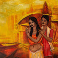 Figurative acrylic painting titled 'After Bath', 28x28 inches, by artist Aniruddha Sarker on canvas