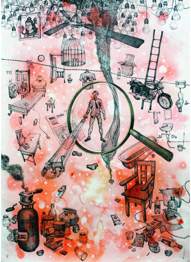 After Darkness' contemporary pen-ink painting by artist Animesh Mahata, 35x20 inch, on canson paper