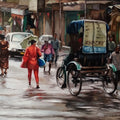 After The Rain 2' cityscape oil painting by artist Dhananjoy Ghosh, 30x36 inch, on canvas