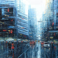 'After The Rain The City Breathes' cityscape oil painting by artist Purnendu Mandal, 36x42 inch, on canvas