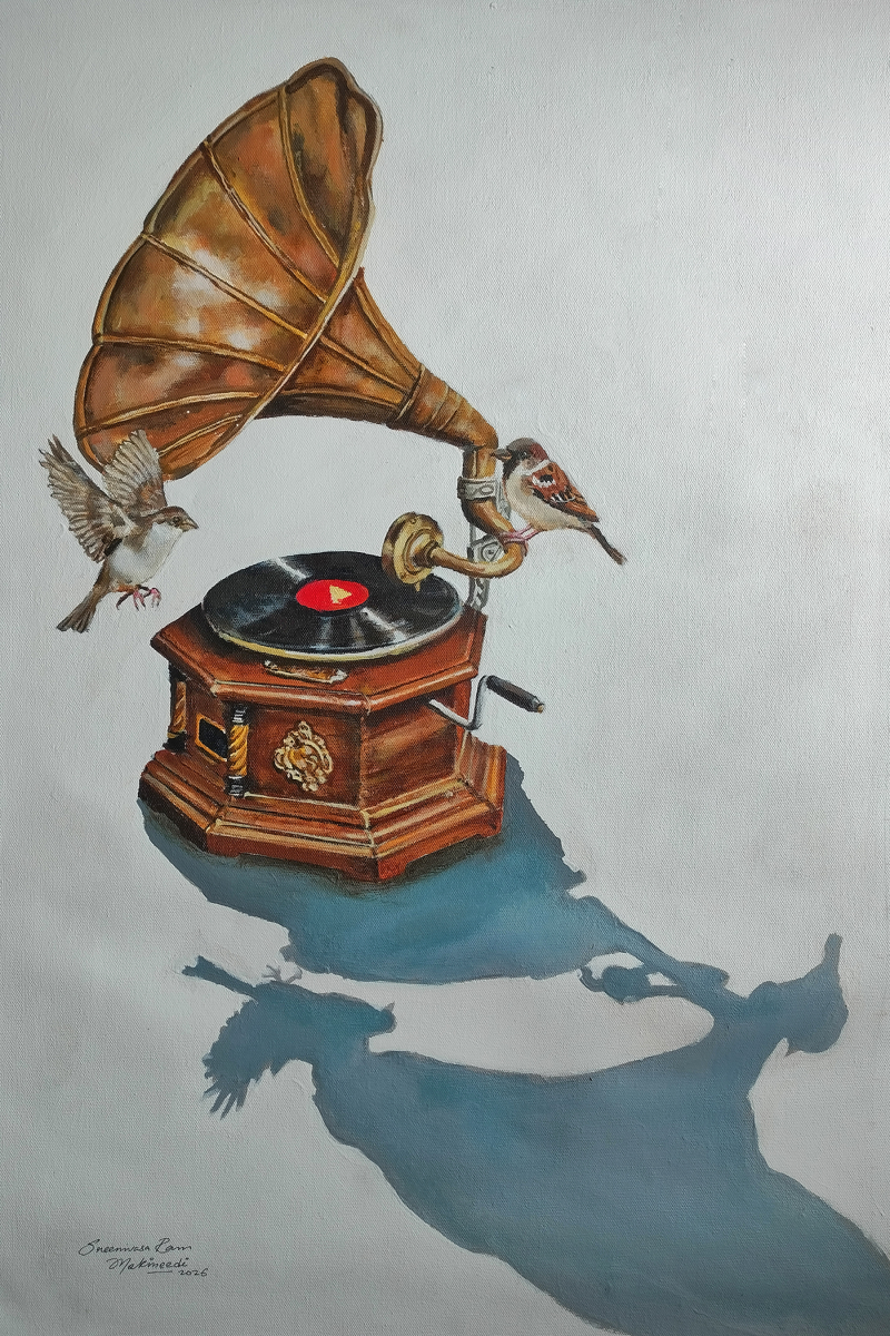 After The Song' still-life acrylic painting by artist Srinivasa Ram Makineedi, 30x20 inch, on canvas