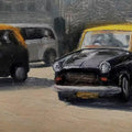 Cityscape oil painting titled 'Afternoon', 14x16 inches, by artist Uday Farat on Mount Board