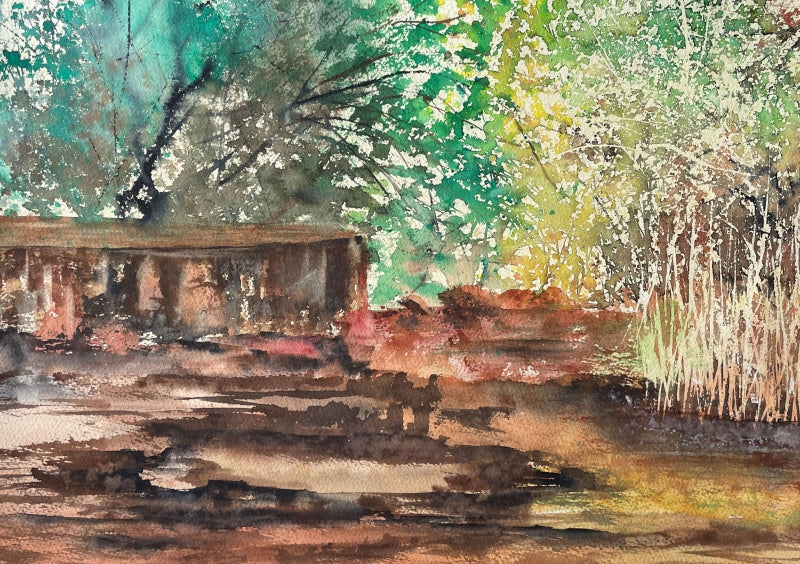 'Afternoon In A Forest' nature watercolor painting by artist Umesh Pandey, 11x15 inch, on paper