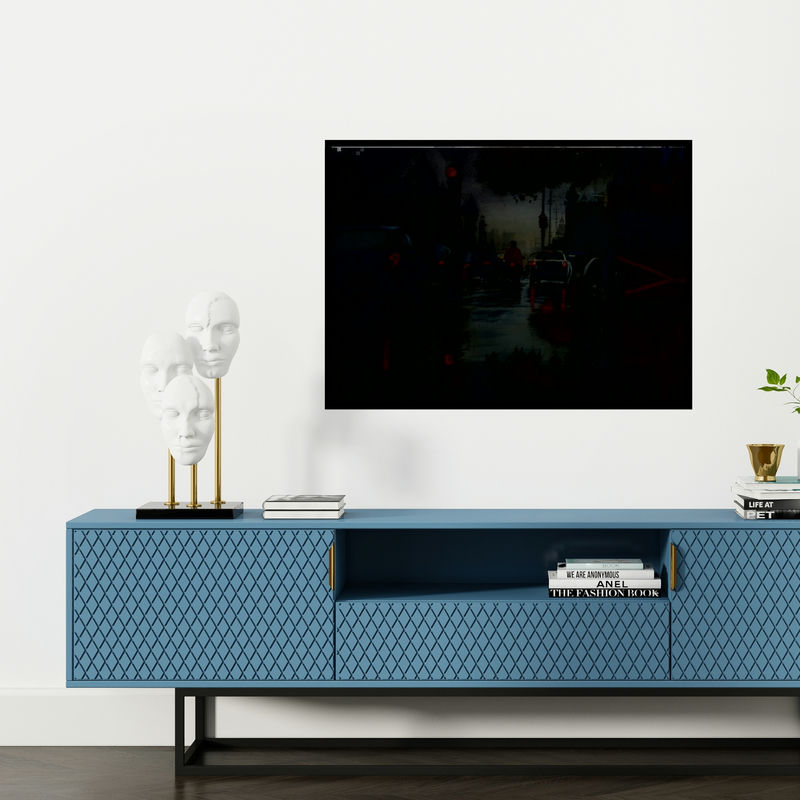 Preview of 'Afterrain' Painting by Manish Sharma shown on a wall in a furnished room.