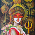 Religious acrylic painting titled 'Agamoni 2', 43x25 inches, by artist Susmita Mandal on Canvas