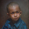 Figurative oil painting titled 'Age Of Innocence1', 16x12 inches, by artist Anupam Halder on Canvas