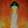 Fantasy tempera painting titled 'Agni Pariksha', 34x26 inches, by artist Ram Prasad Halder on Canvas