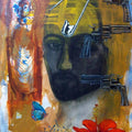 Religious mixed media painting titled 'Agonising Christ 1', 30x22 inches, by artist Avi Roy on Arches Paper