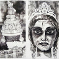 Figurative pen ink drawing titled 'Agony Of Marriage', 26x26 inches, by artist Shyamal Roy Chowdhury on Paper