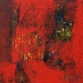 Abstract acrylic painting titled 'Agyaat Red One', 18x18 inches, by artist Ashwini Borse on Canvas
