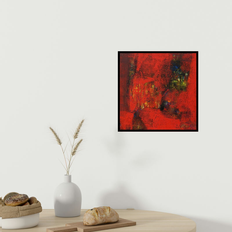 In-situ view of Ashwini Borse's 'Agyaat Red One (Crimson Currents)' painting in a room