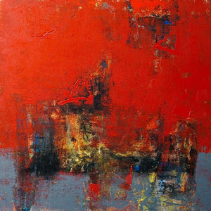 Agyaat Red Three (Crimson Blaze) by Ashwini Borse, Original Acrylic Abstract Painting on Canvas, Small Square Wall Art