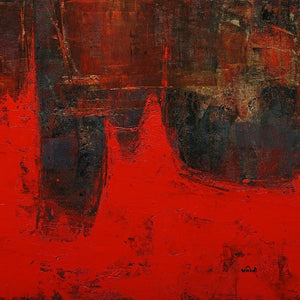 Abstract acrylic painting titled 'Agyaat Red Two', 21x21 inches, by artist Ashwini Borse on Canvas