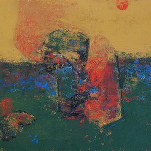 Agyaat Yellow One (Sunset Hues) by Ashwini Borse, Original Acrylic Abstract Painting on Canvas, Small Square Wall Art