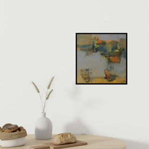 In-situ view of Ashwini Borse's 'Agyaat Yellow Two (Serene Tranquility)' painting in a room