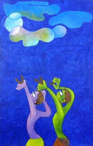 Aim (Reaching for Dreams) by Sunita Dinda, Original Acrylic Figurative Painting on Canvas, Small Vertical Wall Art