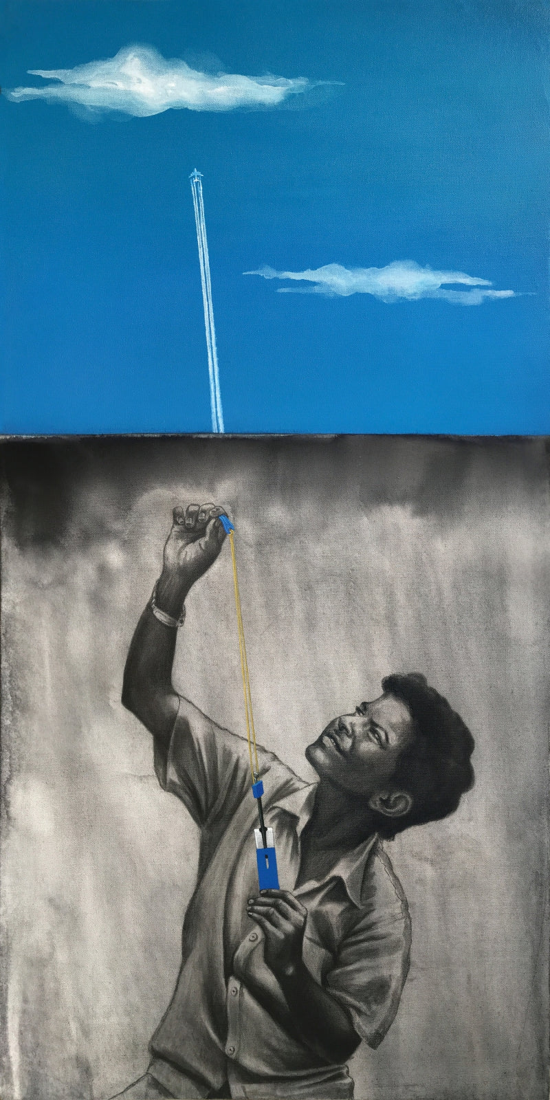 Aim To Make Dreams Come True' contemporary mixed-media painting by artist Manish Solanki, 48x24 inch, on canvas