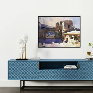 Preview of 'Ajanta Ellora 2 (Untitled)' Painting by Bijay Biswaal shown on a wall in a furnished room.