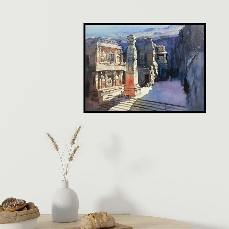 In-situ view of Bijay Biswaal's 'Ajanta Ellora' painting in a room