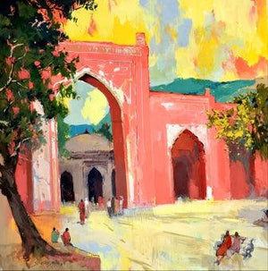 Ajmer Iii (Gateway to History) by Sikandar Mulla, Original Postercolor Nature Painting on Paper, Small Vertical Wall Art