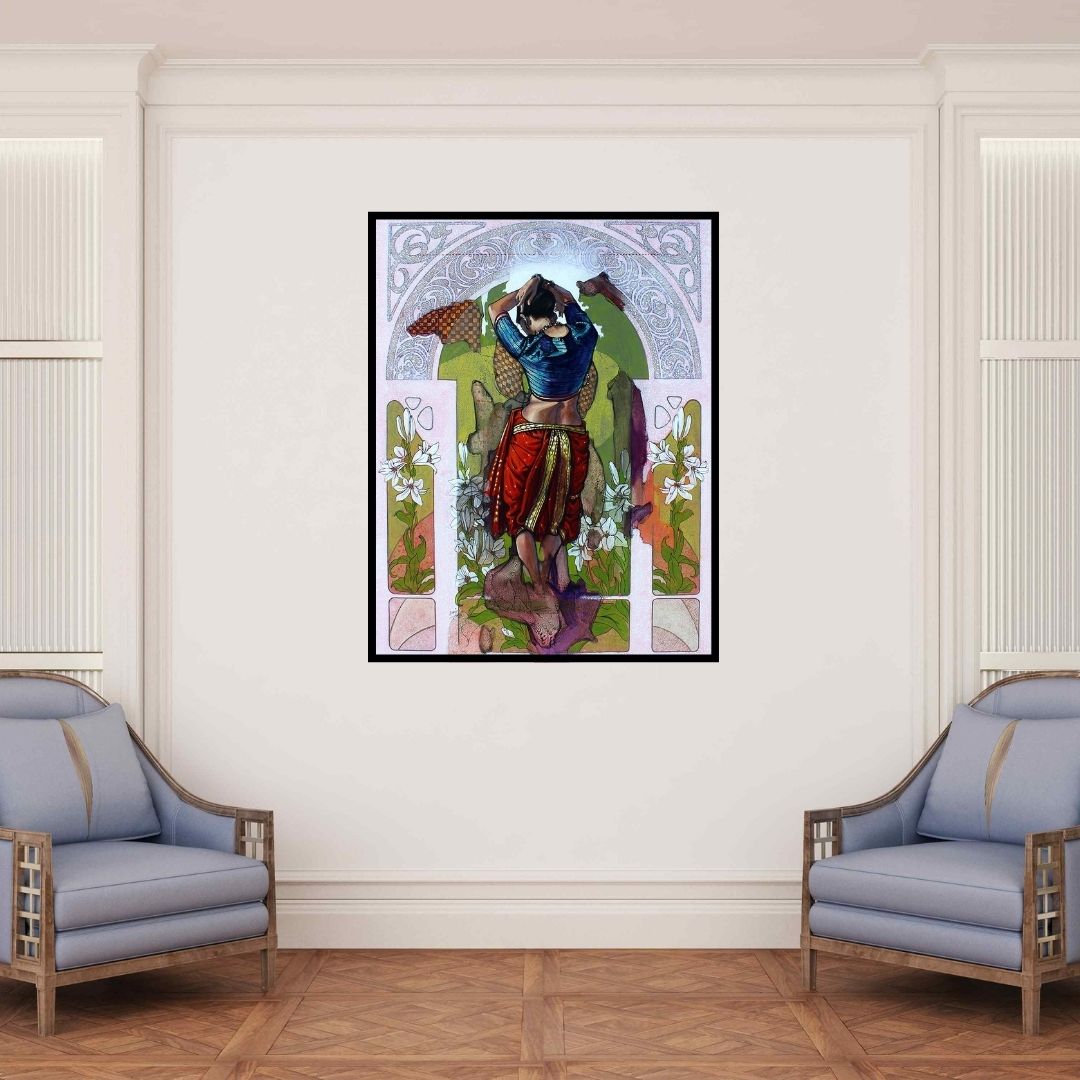 In-situ view of Ramchandra Kharatmal's 'All Time Beauty 2 (Morning Ritual**)' painting in a room