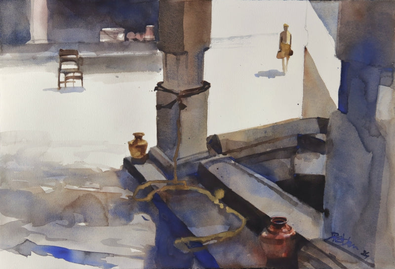 All Is Well Under His Light' landscape watercolor painting by artist Prashant Prabhu, 15x22 inch, on paper