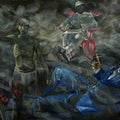 contemporary acrylic painting titled 'Allegory Of Brahma Vishnu Mahesh', 48x72 inches, by artist Rishi Raj on Canvas