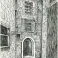 Alley' landscape mixed-media drawing by artist Ninoshka Dias, 17x12 inch, on paper