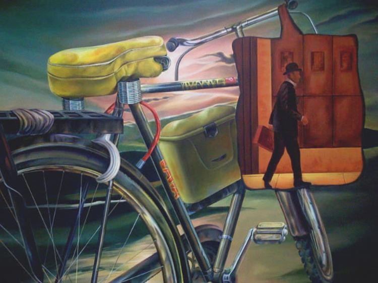 Photorealistic acrylic painting titled 'Alternate Transport', 24x24 inches, by artist Ajinkya Patil on Canvas