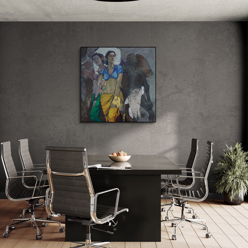 Preview of 'Always Beautiful' Painting by Ramchandra Kharatmal shown on a wall in a furnished room.