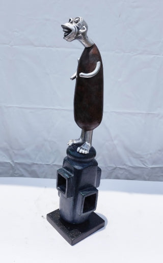 'Always Happy 2' contemporary Wood, Aluminium sculpture by artist Umed Rawat, 20x4 inch, on wood, aluminium