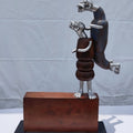 'Always Happy' contemporary Wood, Aluminium sculpture by artist Umed Rawat, 19x15 inch, on wood, aluminium