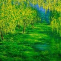 Nature oil painting titled 'Amaltas', 36x72 inches, by artist Pardeep Singh on Canvas