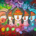 Religious acrylic painting titled 'Amar Durga 3', 45x64 inches, by artist Susmita Mandal on Canvas