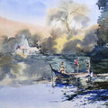 Landscape watercolor painting titled 'Ambala Lake', 12x18 inches, by artist Ghanshyam Dongarwar on paper