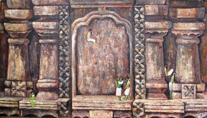 Amidst History by Suruchi Jamkar, Original Oil Surrealist Painting on Canvas, Medium Horizontal Wall Art